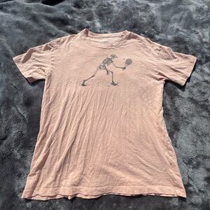 American Eagle Outfitters Light Pink/ Salmon Skeleton Tennis Graphic Tee🍣🎾💀